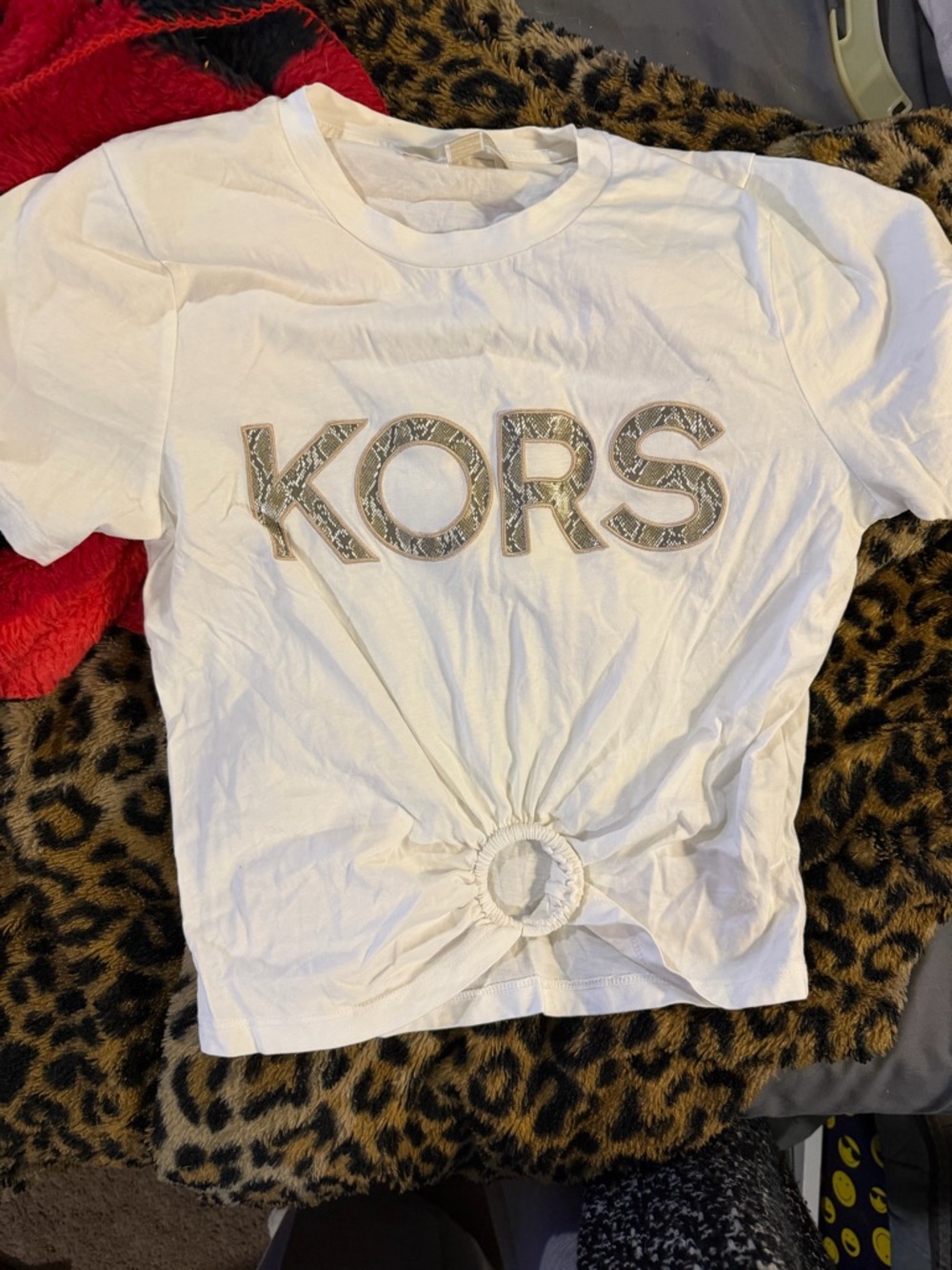 MICHAEL Michael Kors White Short Sleeve KORS Logo Tee with Ring Detail